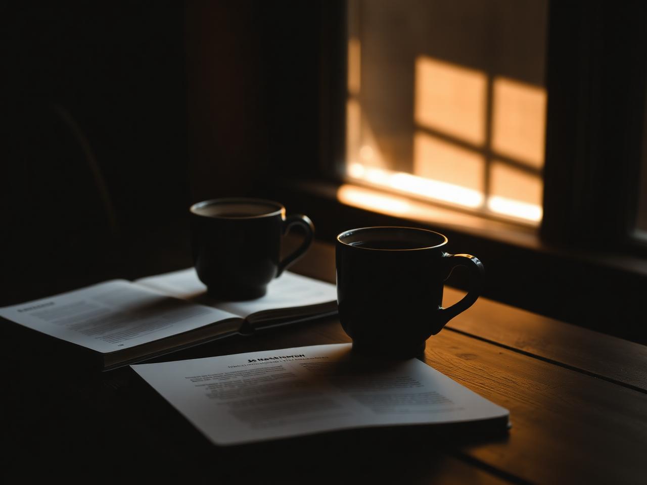 Two warm coffee cups on a wooden table by a window — an inviting setting for a first conversation.