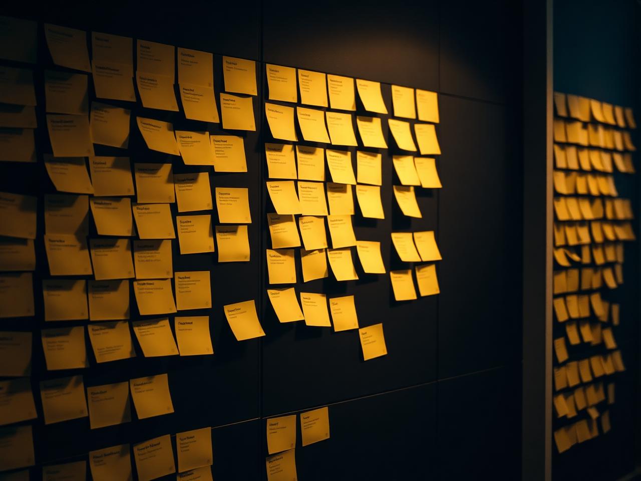 A planning board with sticky notes and a timeline — representing project management work.